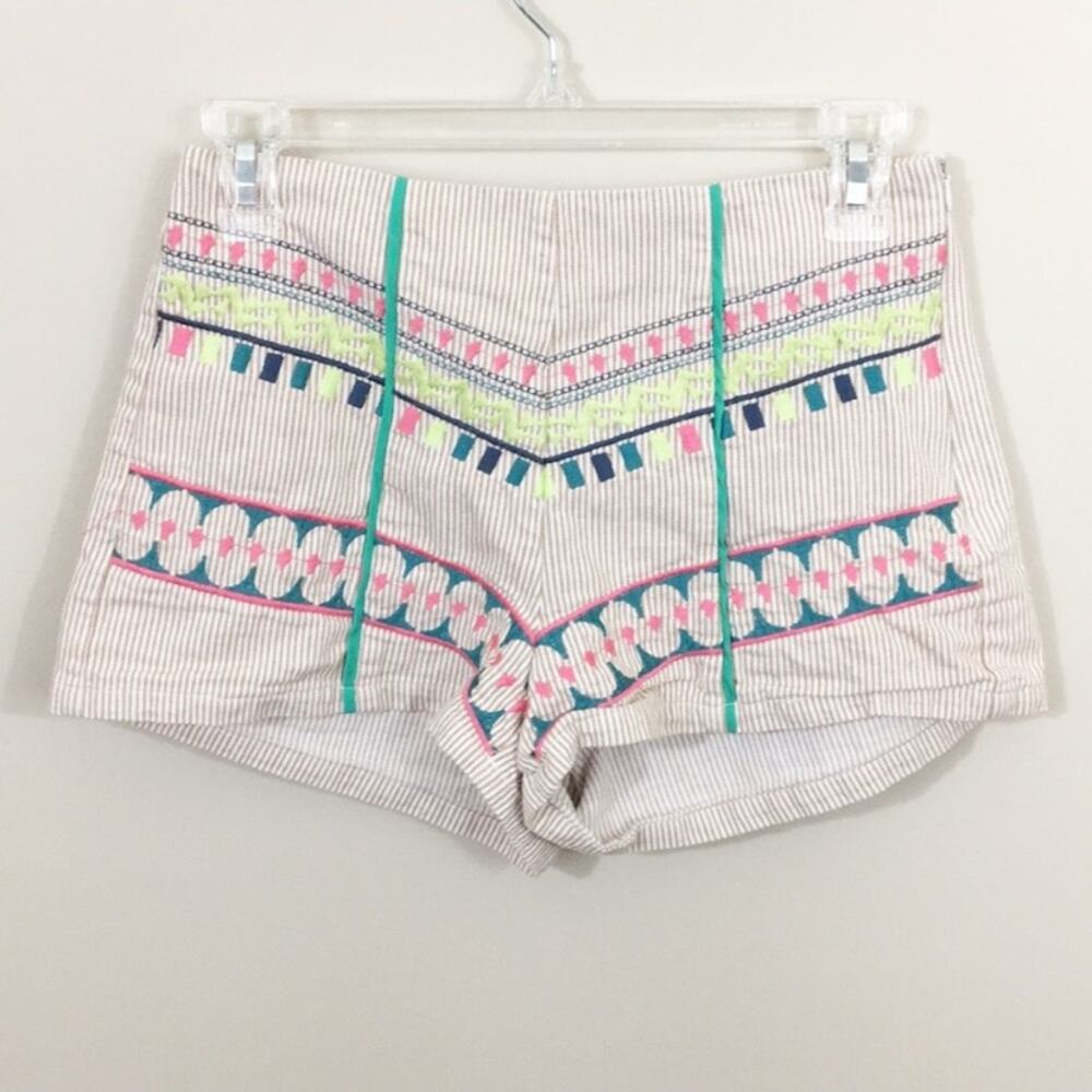 Flying Tomato Tan Embroidered High-Waisted Shorts